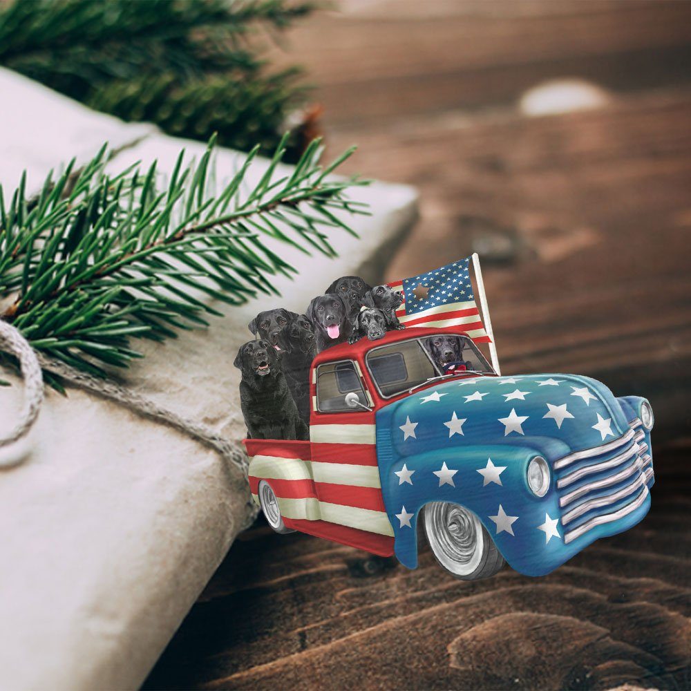 Black Labrador Retrievers In American Flag Truck Ornament QNK1026O - Image 7