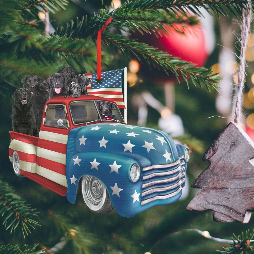 Black Labrador Retrievers In American Flag Truck Ornament QNK1026O - Image 5