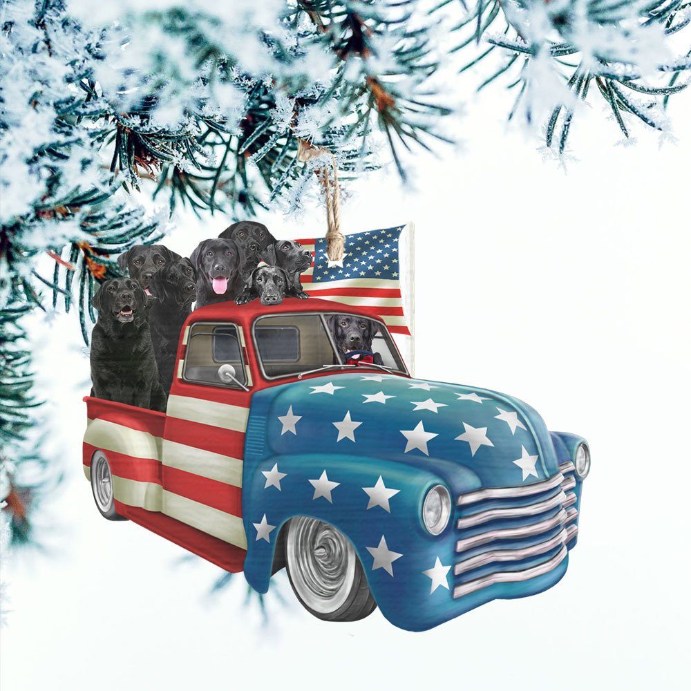Black Labrador Retrievers In American Flag Truck Ornament QNK1026O - Image 3