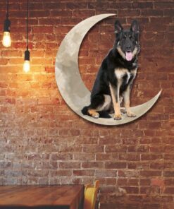 Black Shepard With Brown Paws Dog And Moon, German Shepherd Hanging Metal Sign QNK879MSv7c