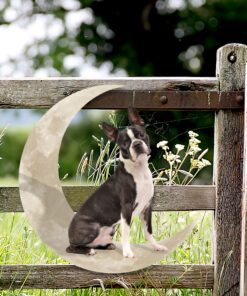 boston terrier dog and moon hanging metal sign qnk879msv16 5558