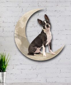 boston terrier dog and moon hanging metal sign qnk879msv16 6888
