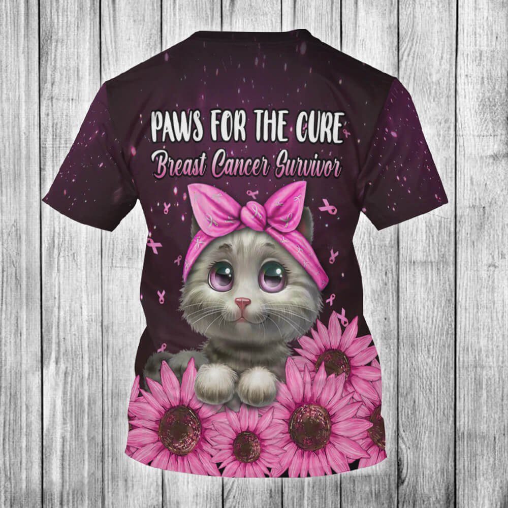 Breast Cancer 3D Tshirt Paws For The Cure Flag NTB11TS - Image 2