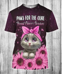 Breast Cancer 3D Tshirt Paws For The Cure Flag NTB11TS