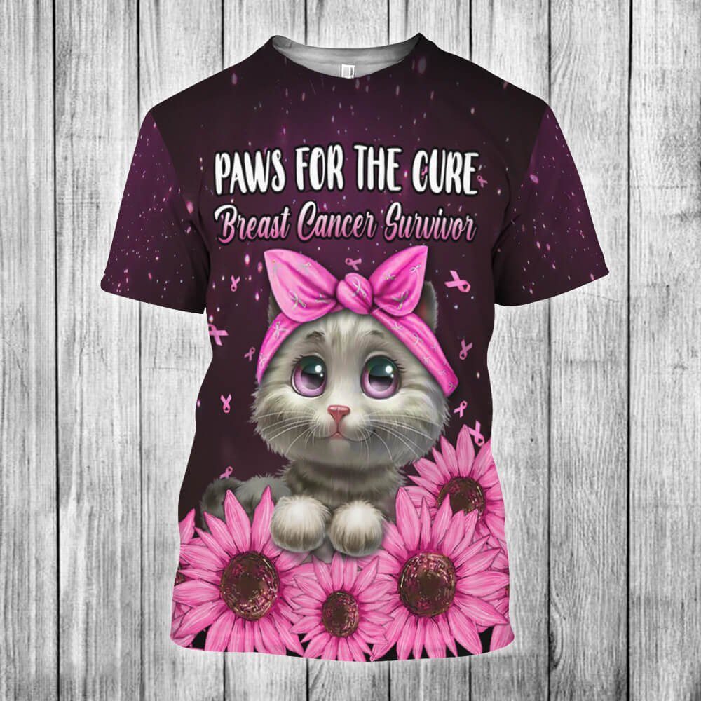 Breast Cancer 3D Tshirt Paws For The Cure Flag NTB11TS
