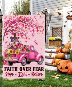 breast cancer awareness faith over fear pink pumpkins breast cancer with halloween flag mln555f 3752
