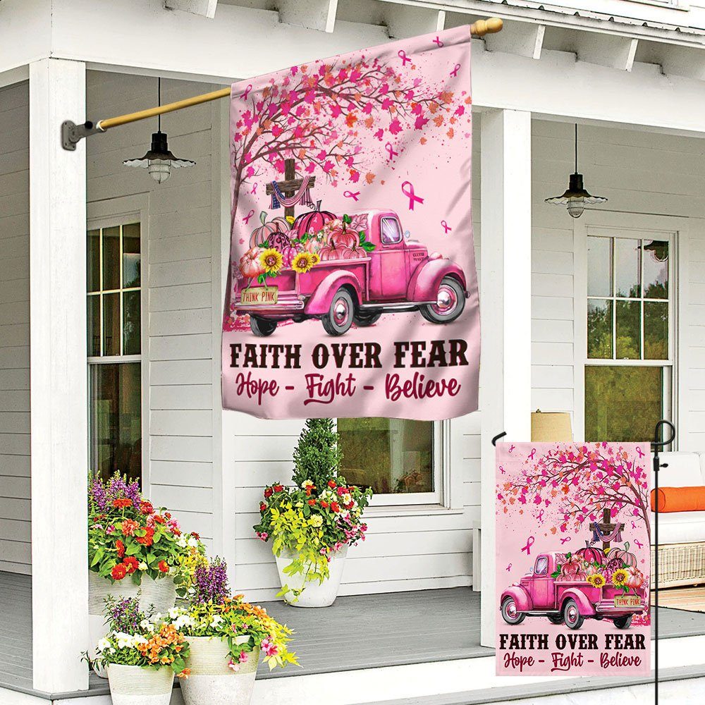 Breast Cancer Awareness Faith Over Fear Pink Pumpkins Breast Cancer with Halloween Flag MLN555F - Image 5