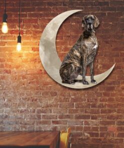 Brindle Great Dane Dog And Moon Hanging Metal Sign QNK879MSv34a