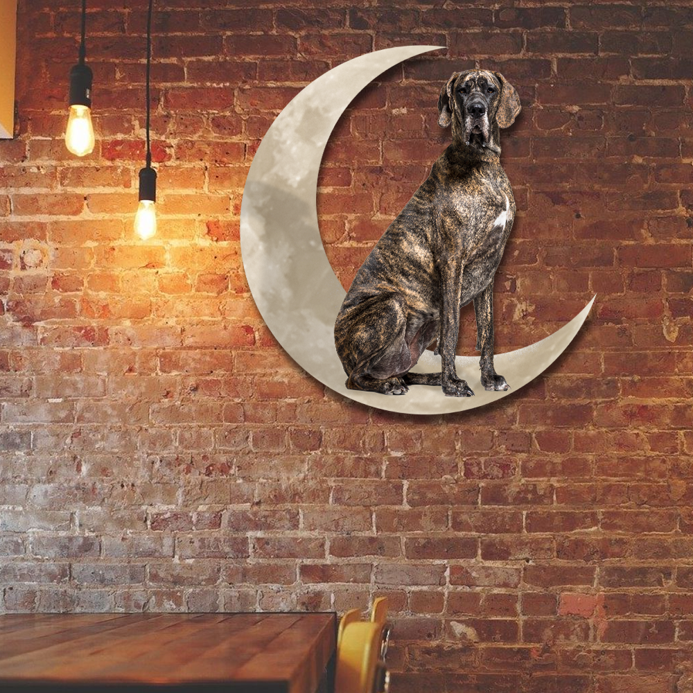 Brindle Great Dane Dog And Moon Hanging Metal Sign QNK879MSv34a