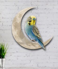 budgie bird on the moon hanging metal sign qnk1005msv5 3481