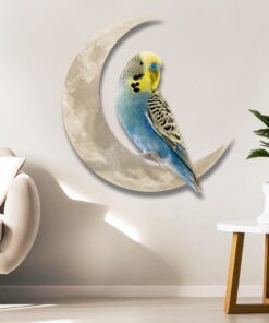 budgie bird on the moon hanging metal sign qnk1005msv5 5315