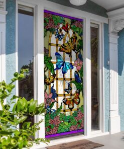 butterfly gardening stained glass door cover 5049
