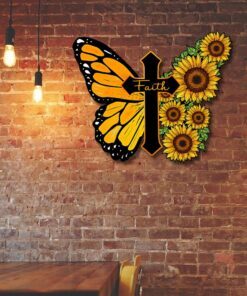Butterfly Hanging Metal Sign Faith Butterfly Sunflower QNN592MS