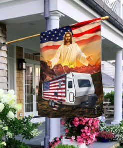Camping Trailer God Bless Flag MLN233F