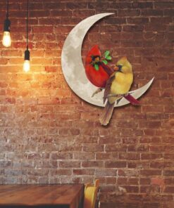 cardinal couple on the moon hanging metal sign qnk1005msv12 1603