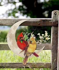 cardinal couple on the moon hanging metal sign qnk1005msv12 1902