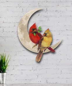 Cardinal Couple On The Moon Hanging Metal Sign QNK1005MSv12