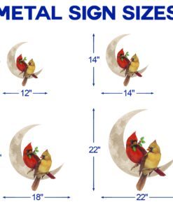 cardinal couple on the moon hanging metal sign qnk1005msv12 7463