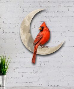 Cardinal On The Moon Hanging Metal Sign, Love In heaven QNK1005MSv12a