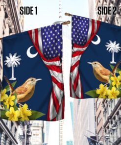 carolina wren bird and yellow jessamine flower, south carolina american flag tpt928fv2 1649