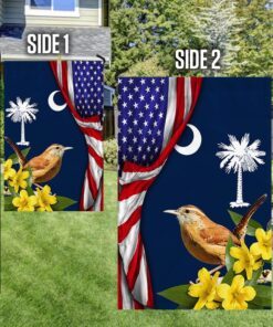 carolina wren bird and yellow jessamine flower, south carolina american flag tpt928fv2 3981