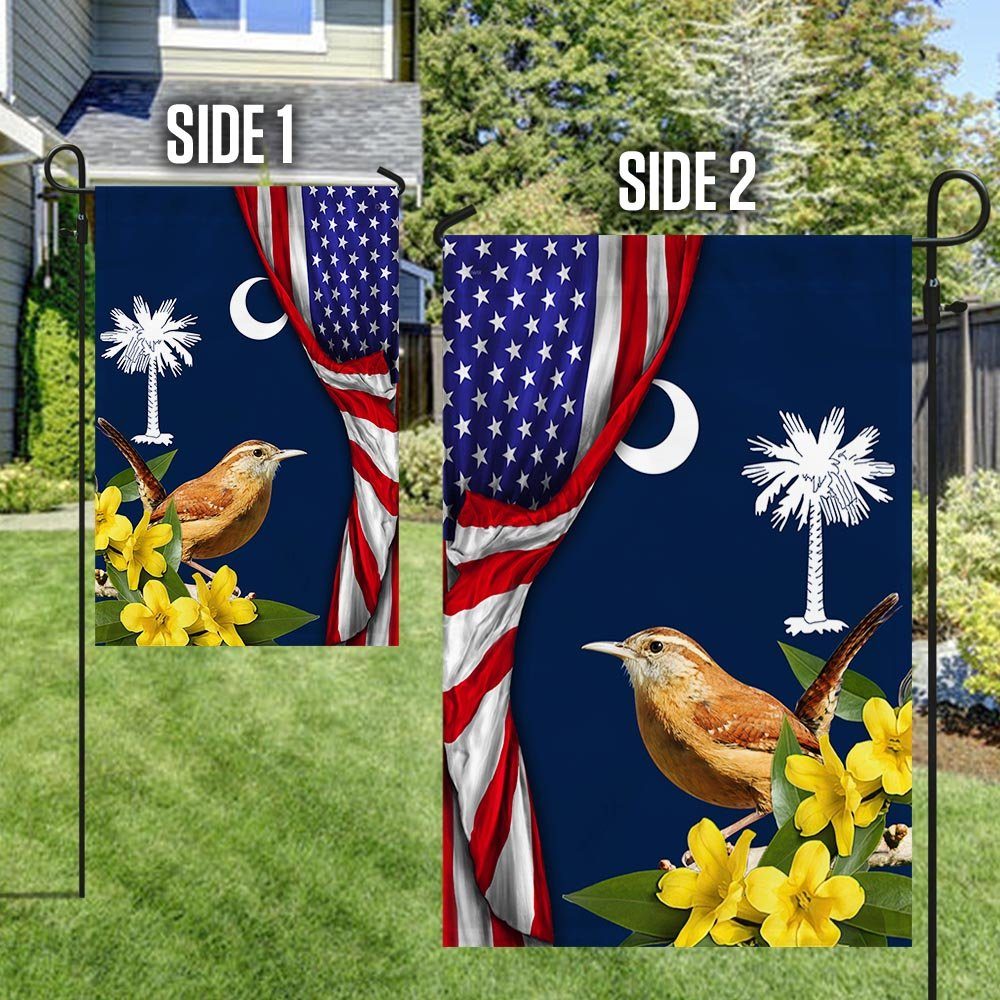 Carolina Wren Bird and Yellow Jessamine Flower, South Carolina American Flag TPT928Fv2 - Image 5