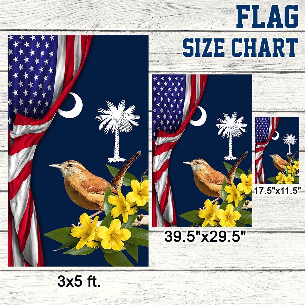 Carolina Wren Bird and Yellow Jessamine Flower, South Carolina American Flag TPT928Fv2 - Image 7