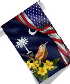carolina wren bird and yellow jessamine flower, south carolina american flag tpt928fv2 8698