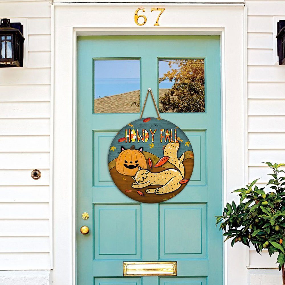 Cat Round Door Sign Happy Autumn Howdy Fall LNT514WD - Image 4