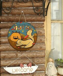 cat round door sign happy autumn howdy fall lnt514wd 6289