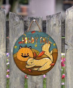 cat round door sign happy autumn howdy fall lnt514wd 7678