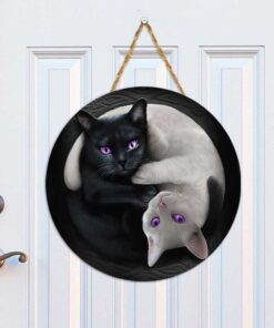 Cat Round Wooden Sign Two Cats Yin Yang DBD2808WDv1