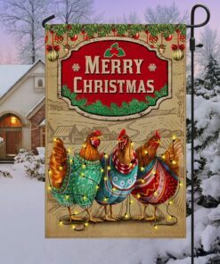 Chicken Christmas Flag Three Hens With Light Vintage Flag TQN662F
