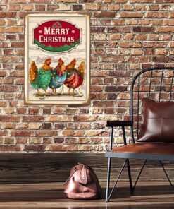 chicken christmas hanging metal sign three hens with light vintage tqn662ms 2744