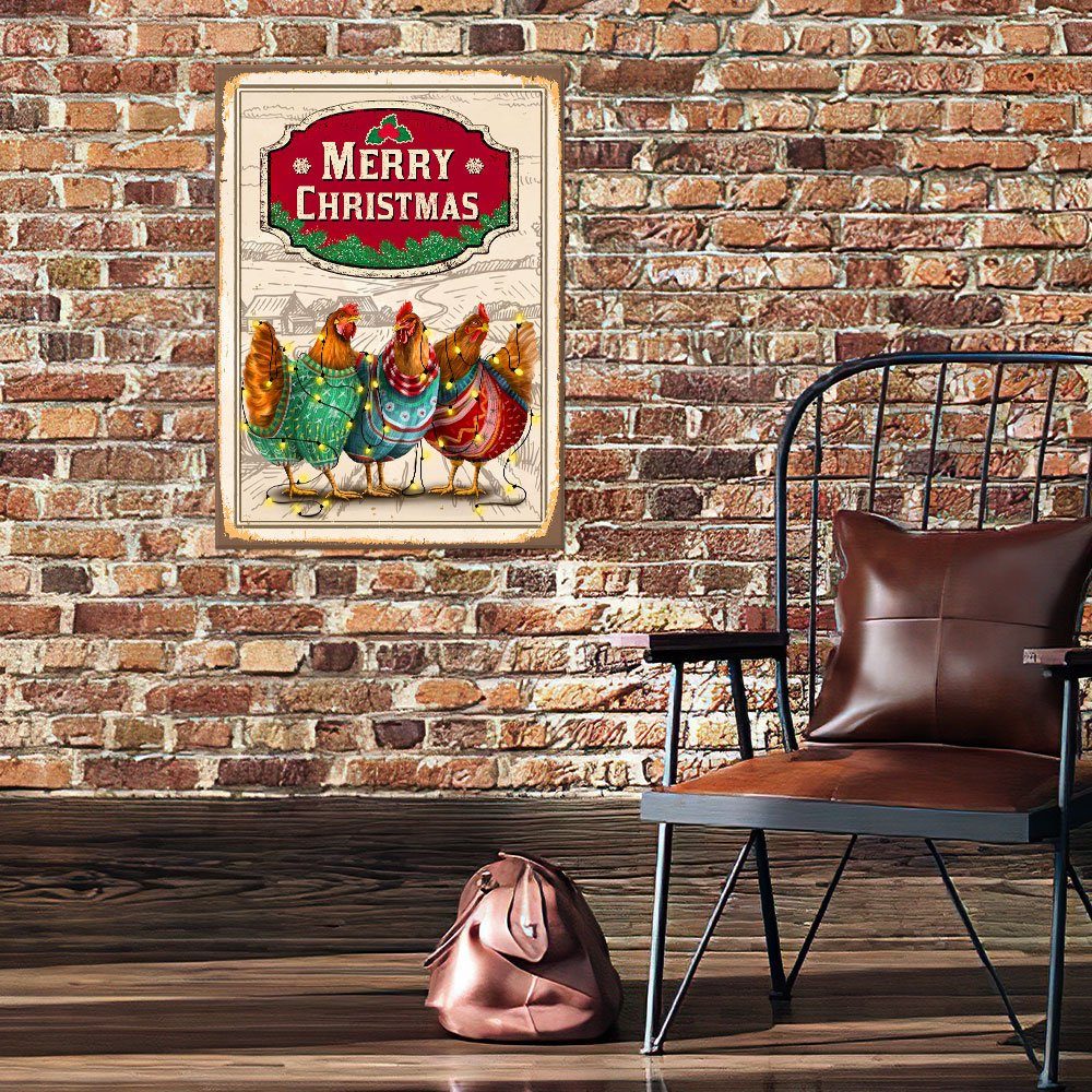 Chicken Christmas Hanging Metal Sign Three Hens With Light Vintage TQN662MS - Image 6