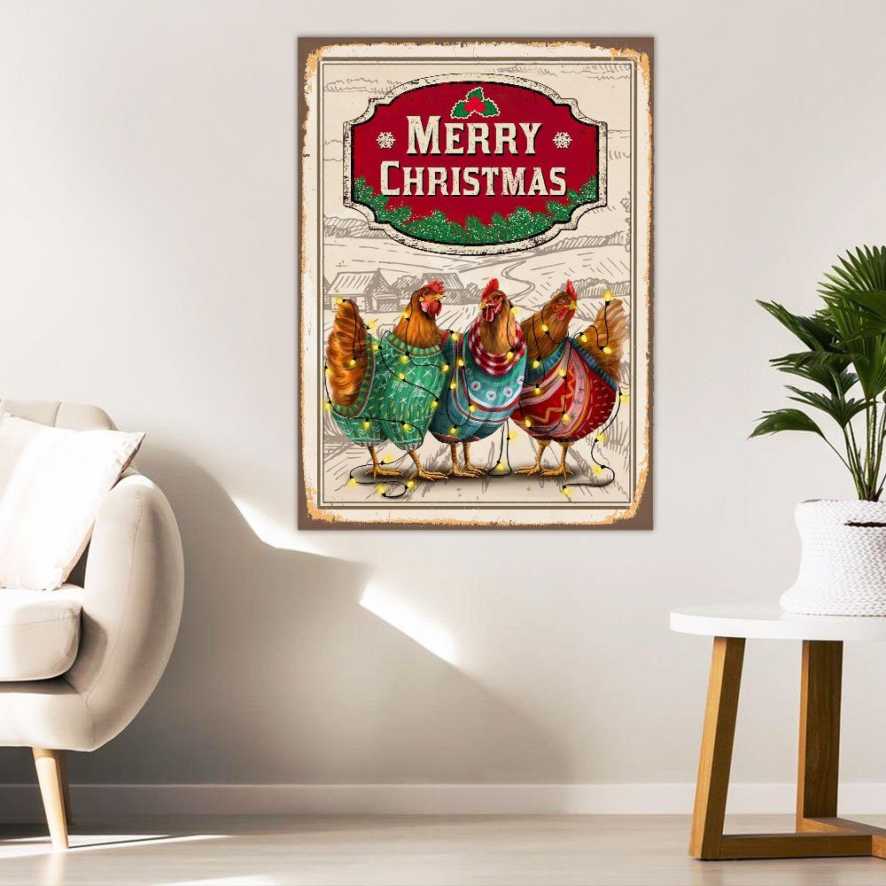 Chicken Christmas Hanging Metal Sign Three Hens With Light Vintage TQN662MS - Image 5