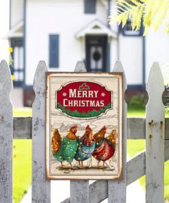chicken christmas hanging metal sign three hens with light vintage tqn662ms 4700