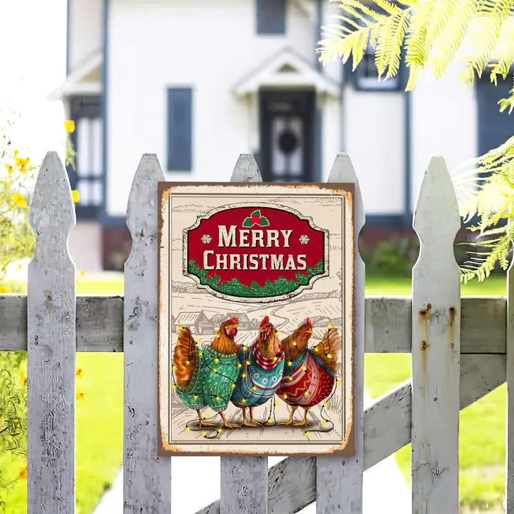 Chicken Christmas Hanging Metal Sign Three Hens With Light Vintage TQN662MS - Image 4