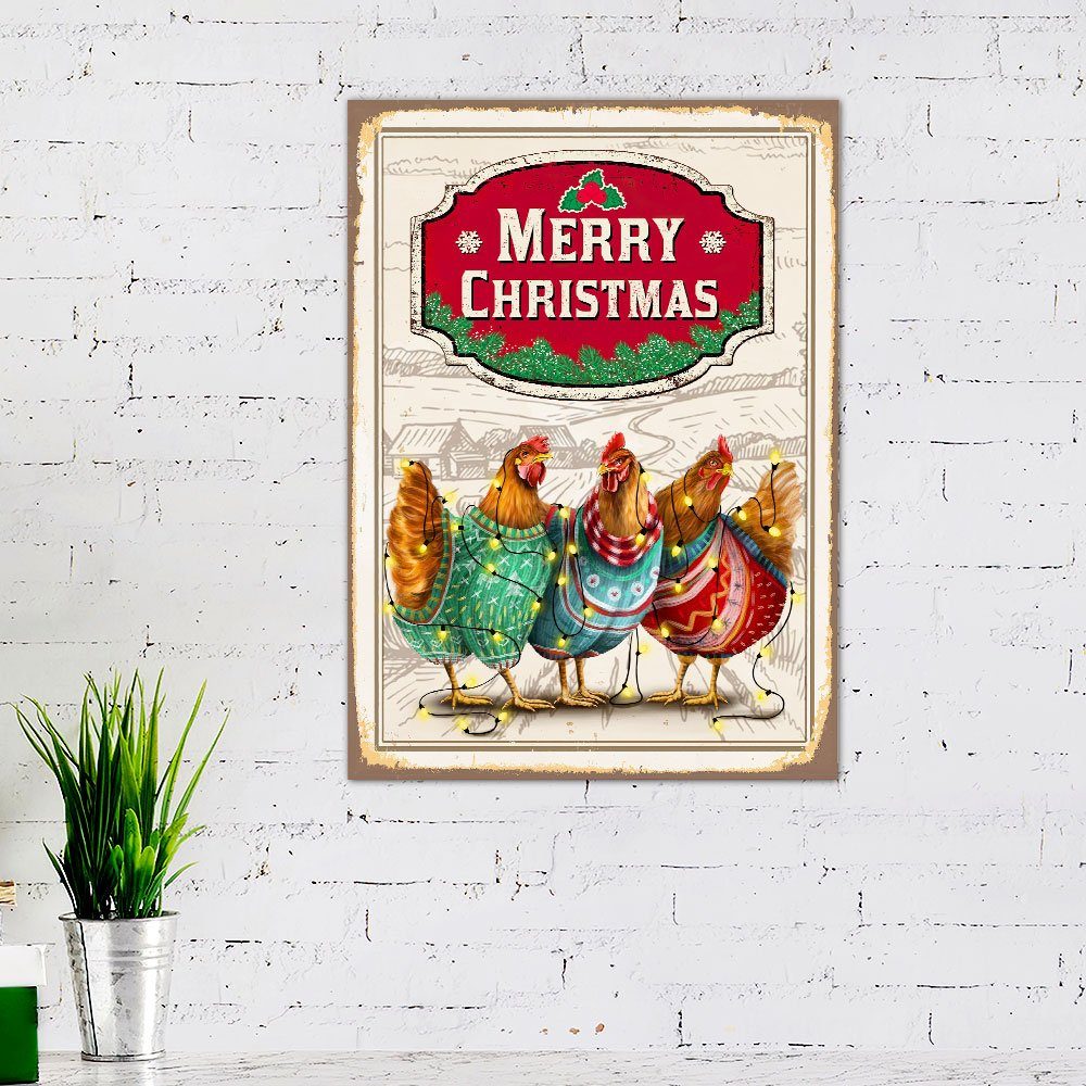Chicken Christmas Hanging Metal Sign Three Hens With Light Vintage TQN662MS - Image 3