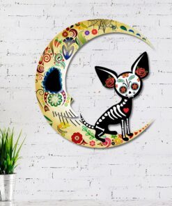 chihuahua on the moon sugar skull hanging metal sign qnn678msv1 1010