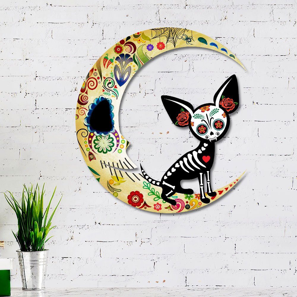Chihuahua On The Moon Sugar Skull Hanging Metal Sign QNN678MSv1 - Image 3