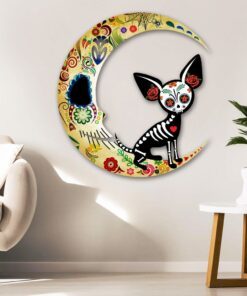chihuahua on the moon sugar skull hanging metal sign qnn678msv1 4510