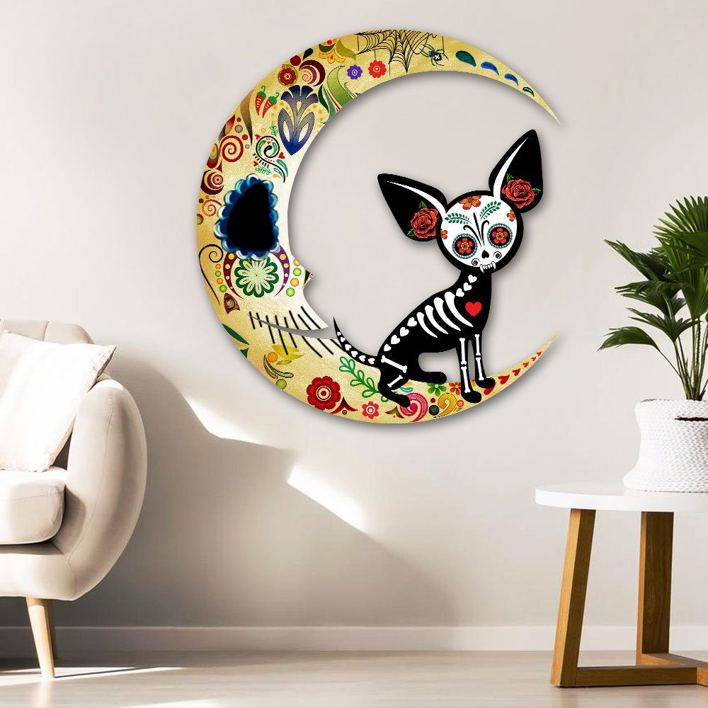 Chihuahua On The Moon Sugar Skull Hanging Metal Sign QNN678MSv1 - Image 2
