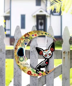 chihuahua on the moon sugar skull hanging metal sign qnn678msv1 8072