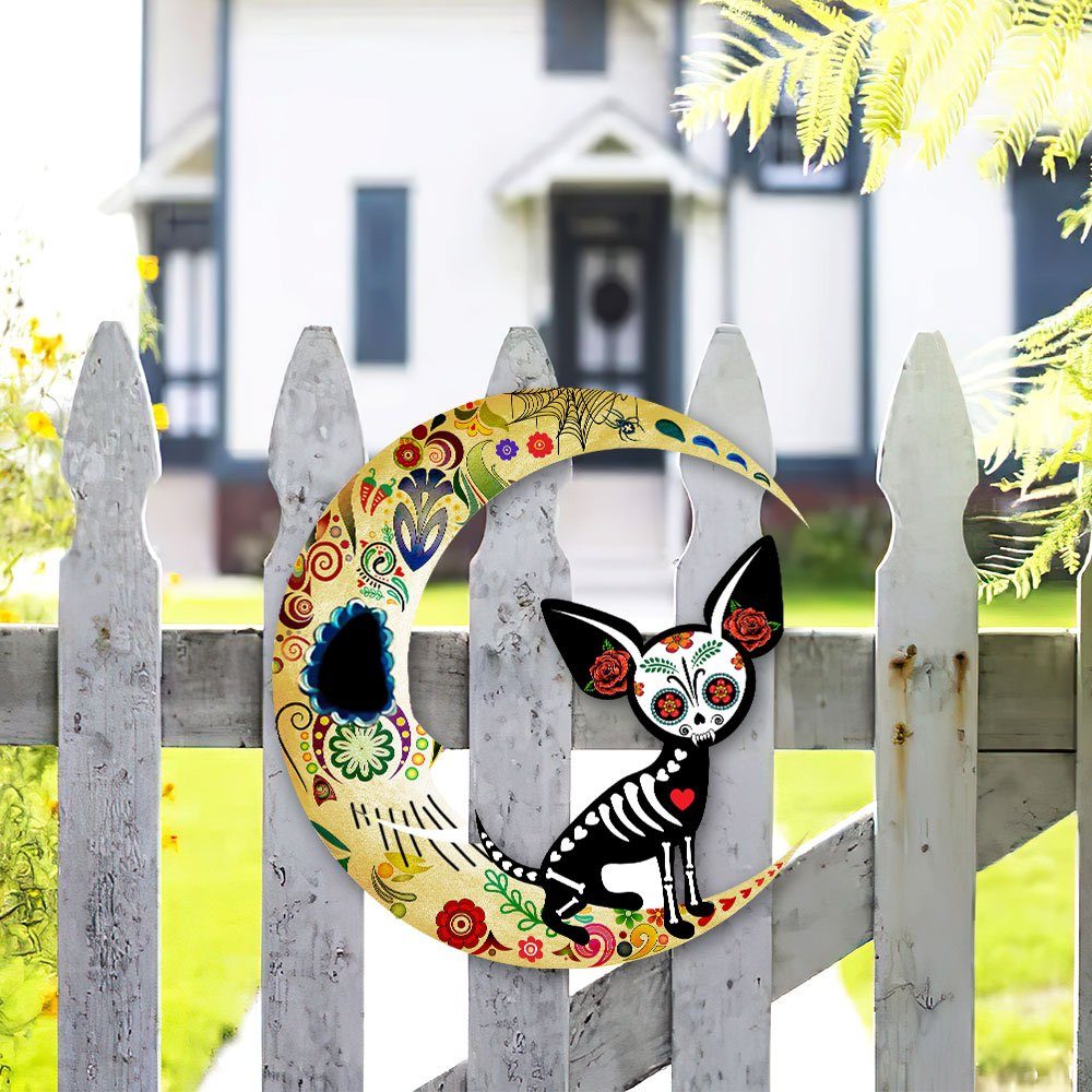 Chihuahua On The Moon Sugar Skull Hanging Metal Sign QNN678MSv1 - Image 4