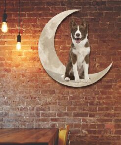 chocolate border collie dog and moon hanging metal sign qnk879msv11b 5000