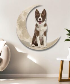 chocolate border collie dog and moon hanging metal sign qnk879msv11b 6021
