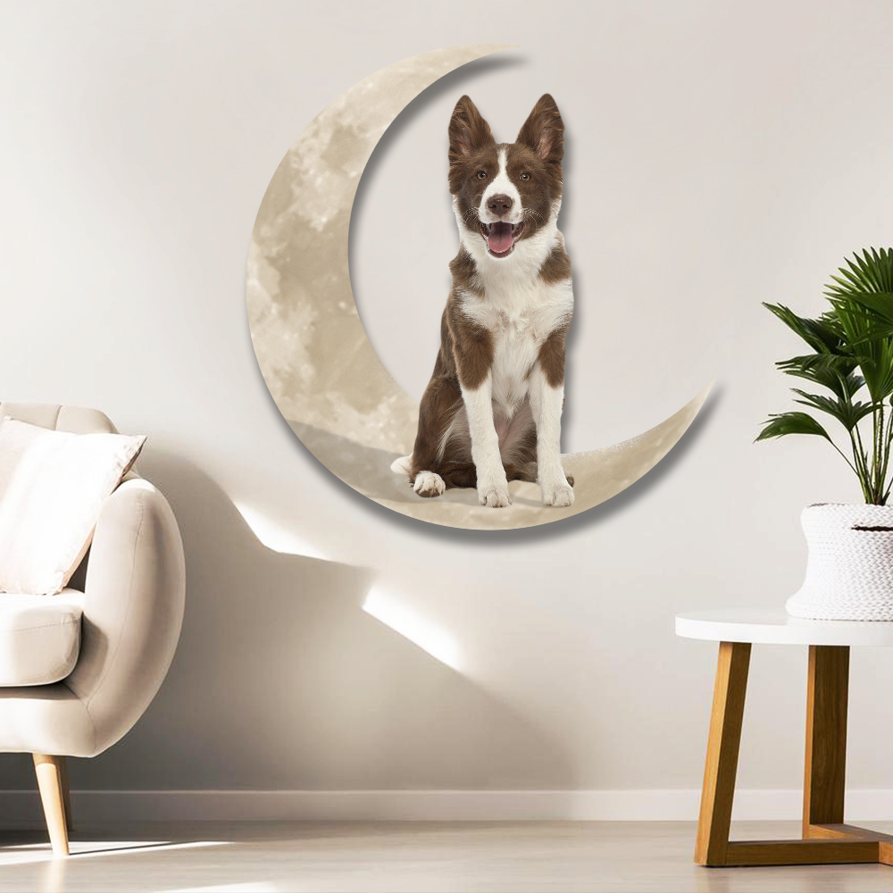 Chocolate Border Collie Dog And Moon Hanging Metal Sign QNK879MSv11b - Image 2