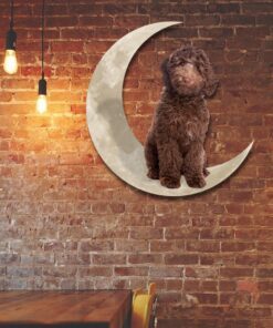 chocolate labradoodle dog and moon hanging metal sign qnk879msv41 1139