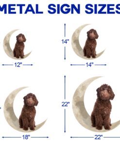 chocolate labradoodle dog and moon hanging metal sign qnk879msv41 8448